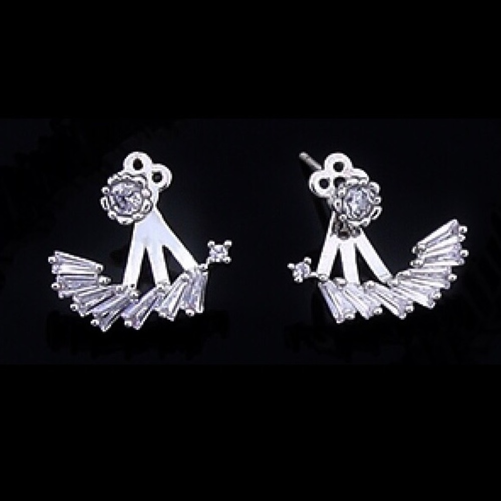 CZ baguette Earrings ear jacket studs